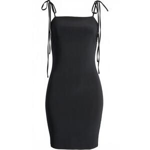 Black Mini Dress Tie Shoulder Square Neck XXS Open Edit